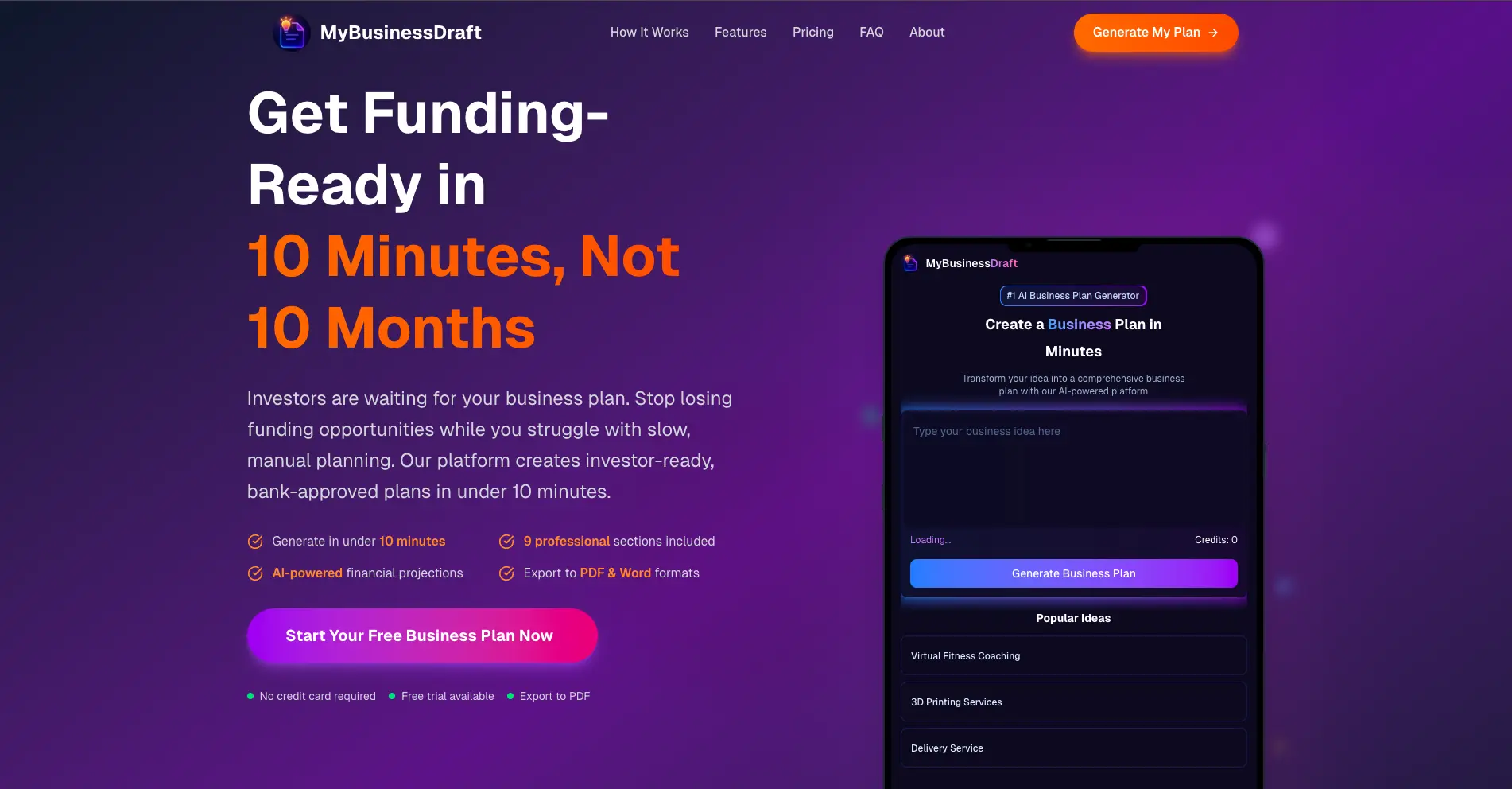 Image of MyBusinessDraft – AI Business Plan Generator