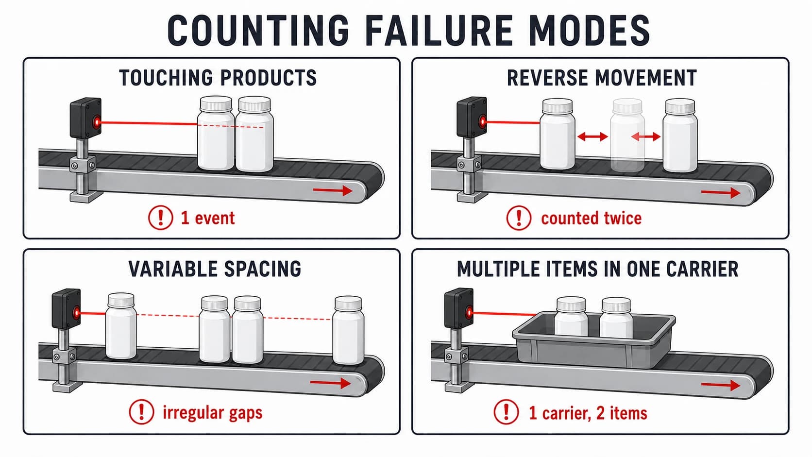 Common production line counting failure modes